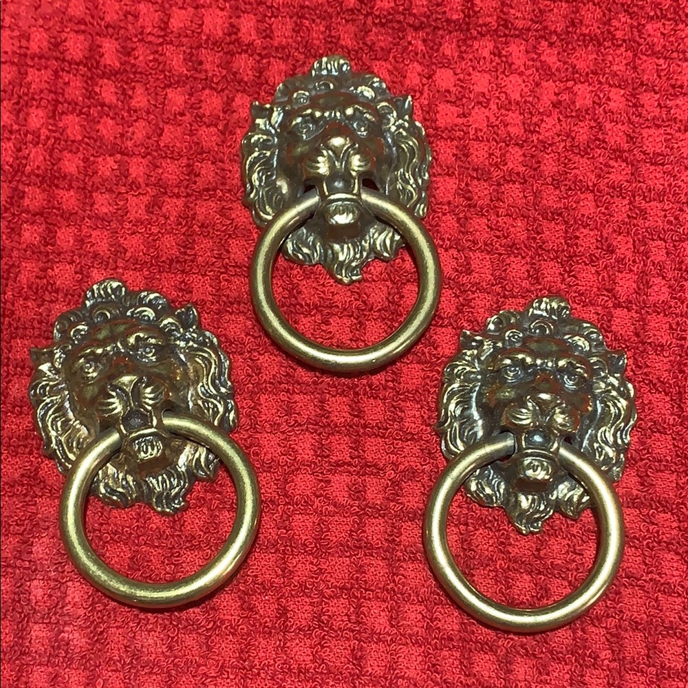 Vintage Regency Style Brass Lion Head Dresser Pulls